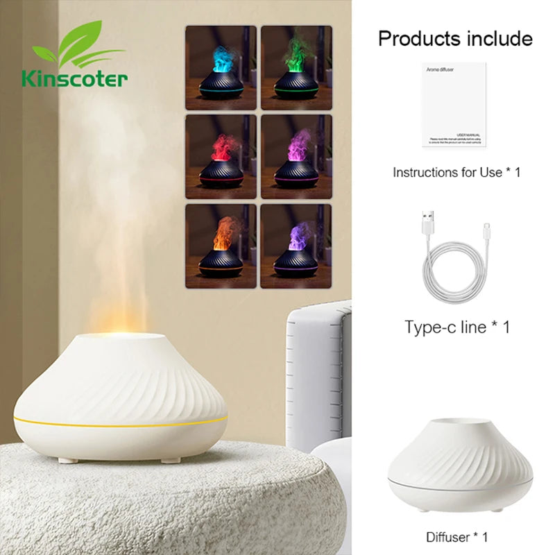 Mini Diffusore Vulcanico USB 130ml – Umidificatore Portatile con Luce Notturna Fiamma Colorata per Oli Essenziali