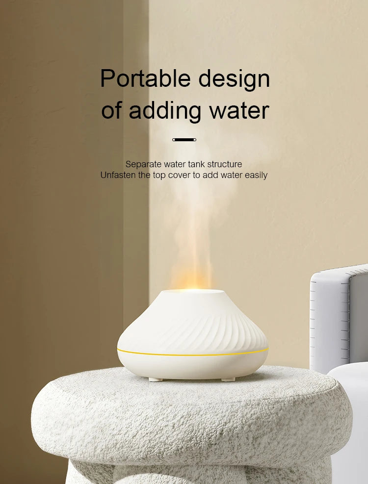 Mini Diffusore Vulcanico USB 130ml – Umidificatore Portatile con Luce Notturna Fiamma Colorata per Oli Essenziali
