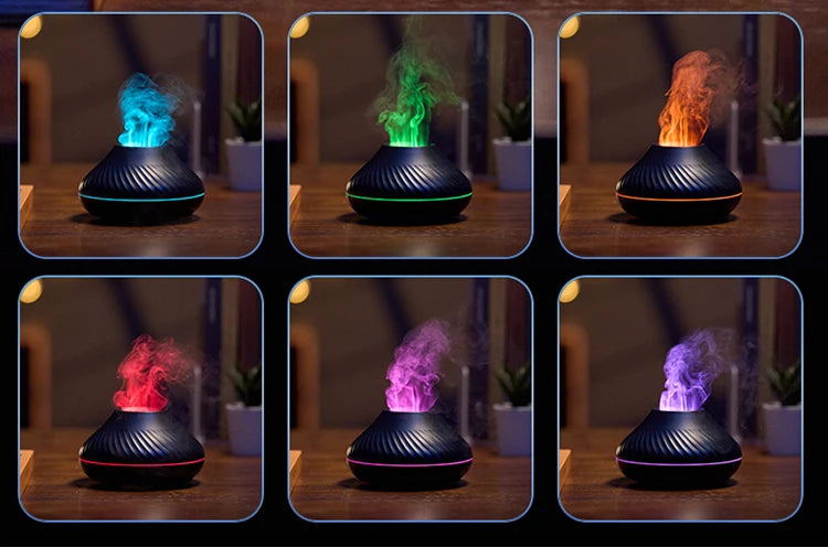 Mini Diffusore Vulcanico USB 130ml – Umidificatore Portatile con Luce Notturna Fiamma Colorata per Oli Essenziali