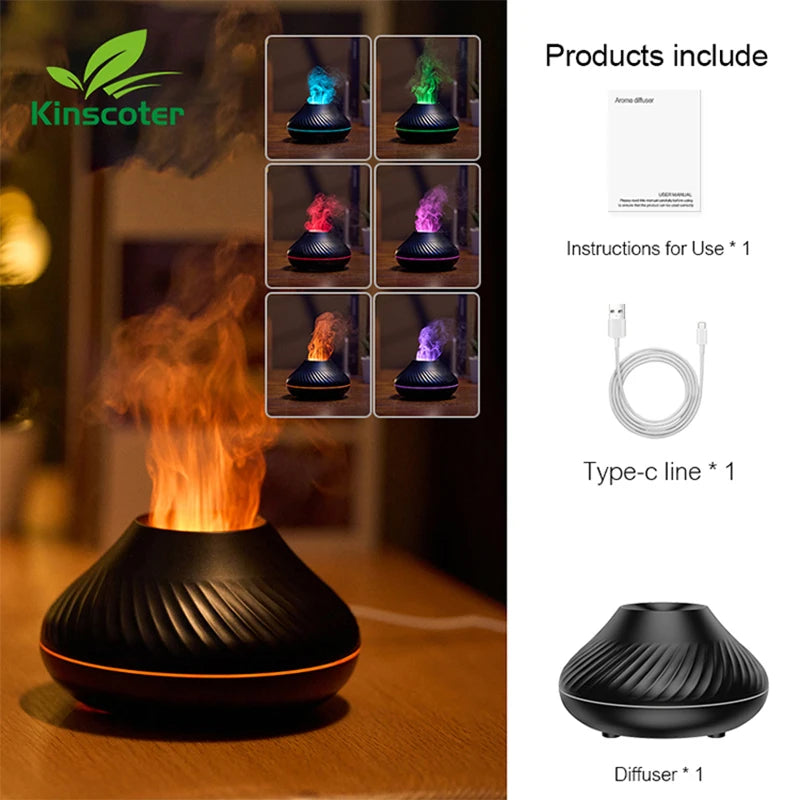 Mini Diffusore Vulcanico USB 130ml – Umidificatore Portatile con Luce Notturna Fiamma Colorata per Oli Essenziali