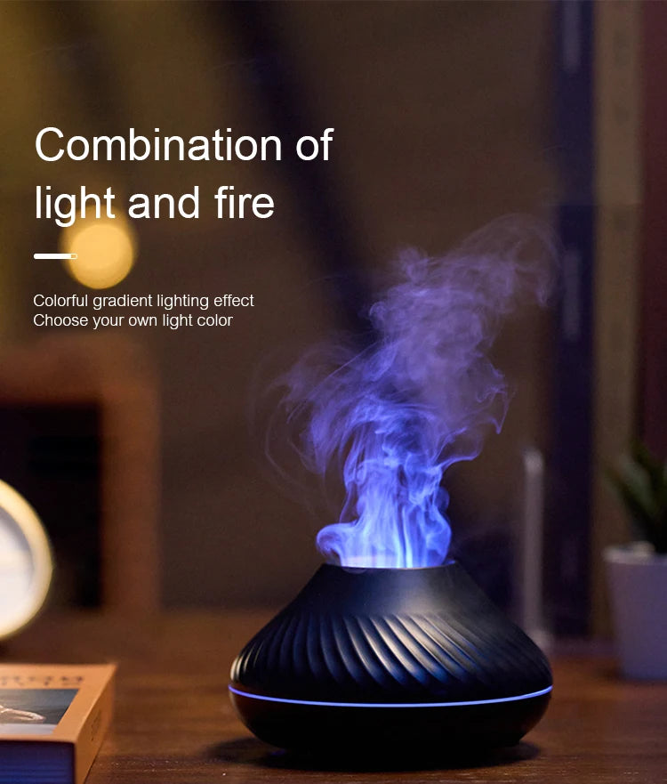 Mini Diffusore Vulcanico USB 130ml – Umidificatore Portatile con Luce Notturna Fiamma Colorata per Oli Essenziali