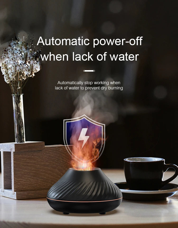 Mini Diffusore Vulcanico USB 130ml – Umidificatore Portatile con Luce Notturna Fiamma Colorata per Oli Essenziali