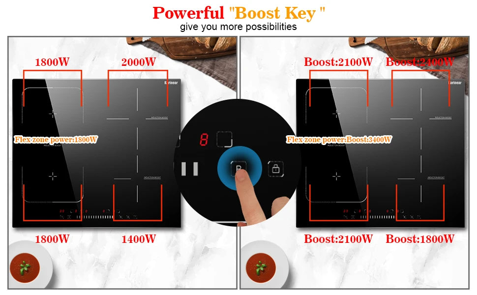 Piano Cottura a Induzione Karinear 60cm 4 Zone con Flexzone, Slider Control e Booster 7200W