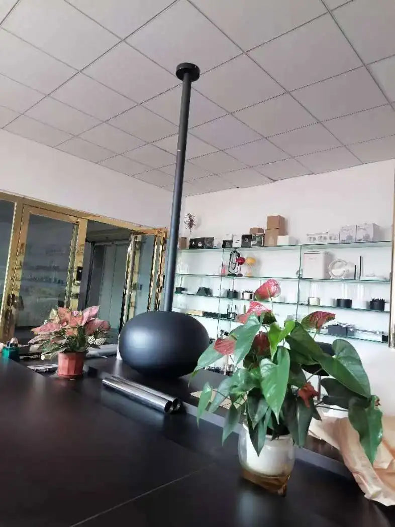 Camino Sospeso a Bioetanolo – Fiamma Reale, Design da Soffitto, Riscaldamento Decorativo Indoor, Senza Fumo né Canne Fumarie