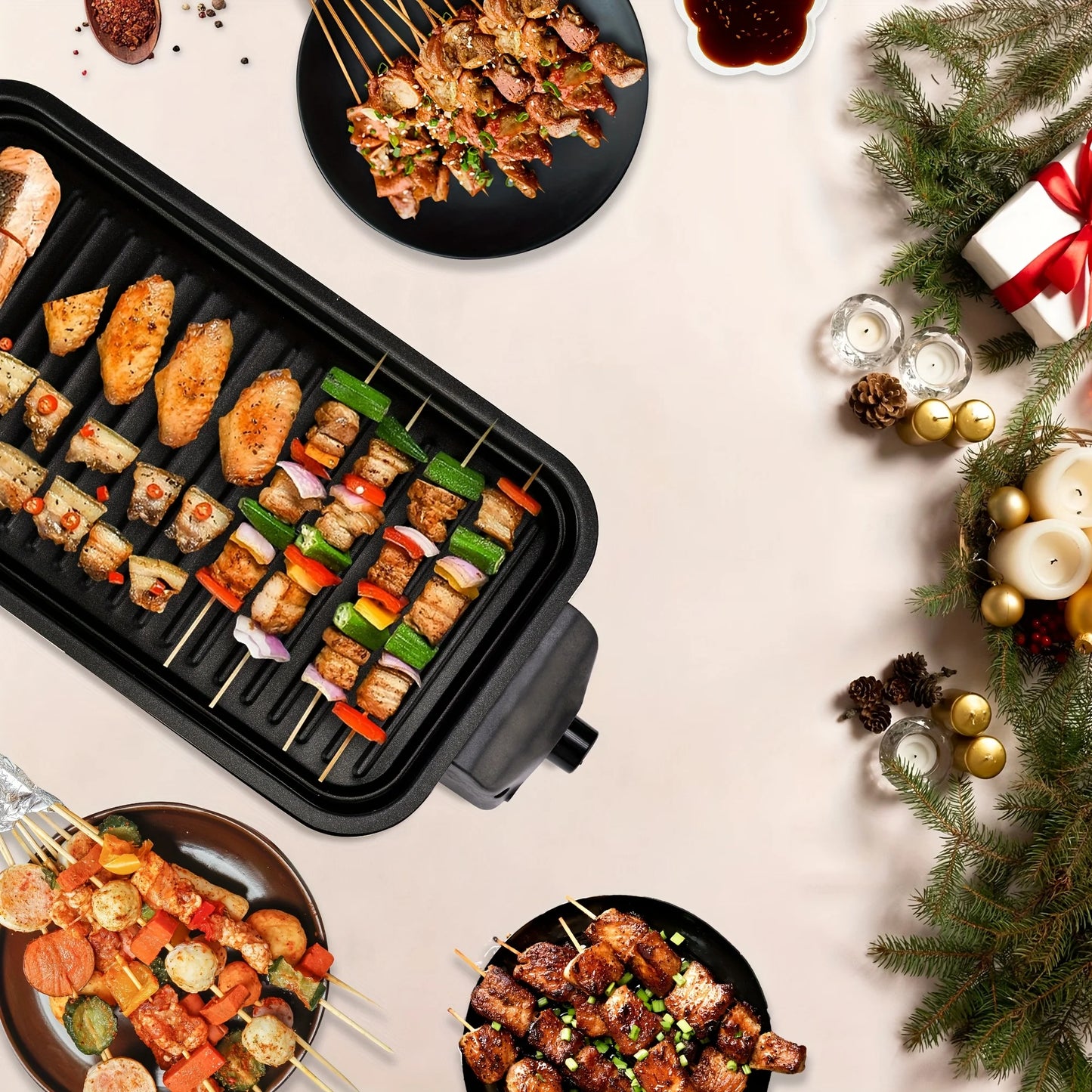 Grill Elettrico Portatile 1500W – Piastra Antiaderente Rimovibile  Acciaio Inox 304, US Plug, Ideale per Barbecue Indoor