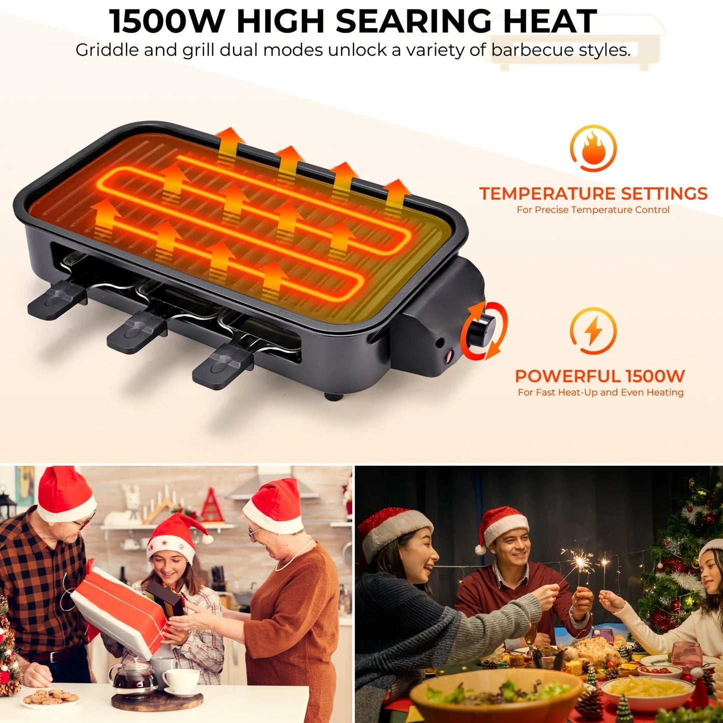 Grill Elettrico Portatile 1500W – Piastra Antiaderente Rimovibile  Acciaio Inox 304, US Plug, Ideale per Barbecue Indoor