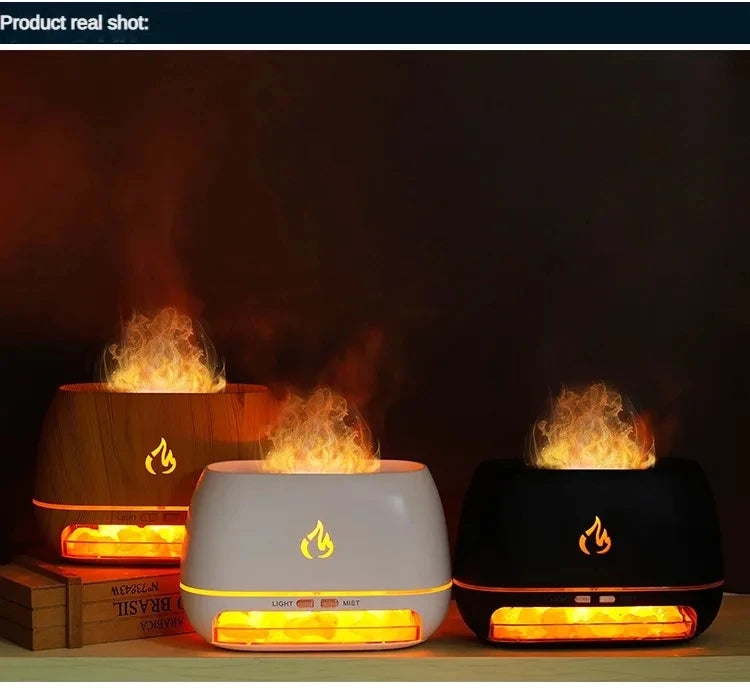 Diffusore di Aromi "Cristallo Himalayano" – Umidificatore con Pietra di Sale, Fiamma 3D e Luce Notturna Colorata