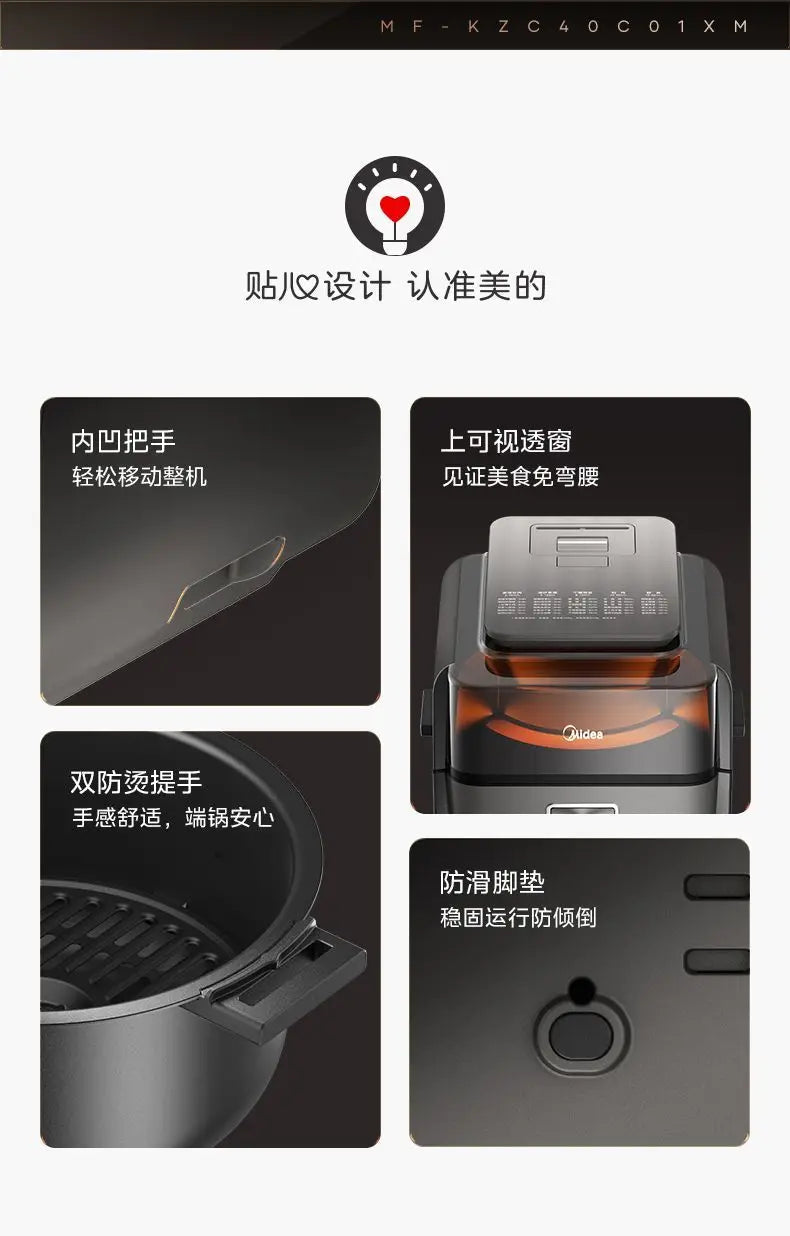 Air Fryer Smart KZC40C01XM – Doppia Fonte di Calore  Cottura Senza Ribaltamento, 4 Funzioni, Design Premium