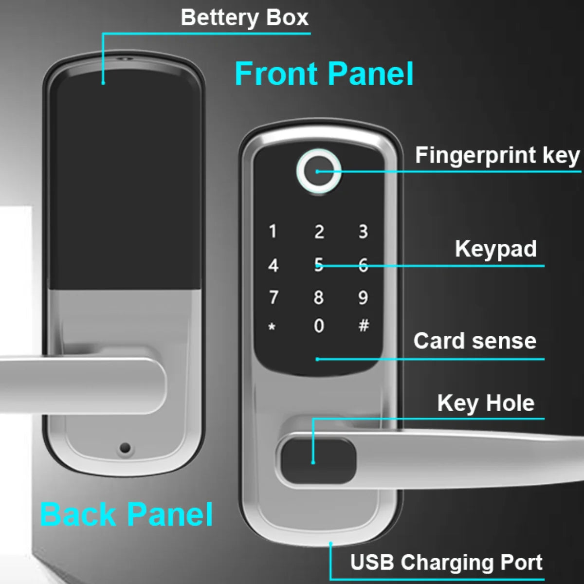 TTLOCK Titan™ – Serratura Smart WiFi con Impronta, Codice, Card, Chiave e Ricarica USB d’Emergenza