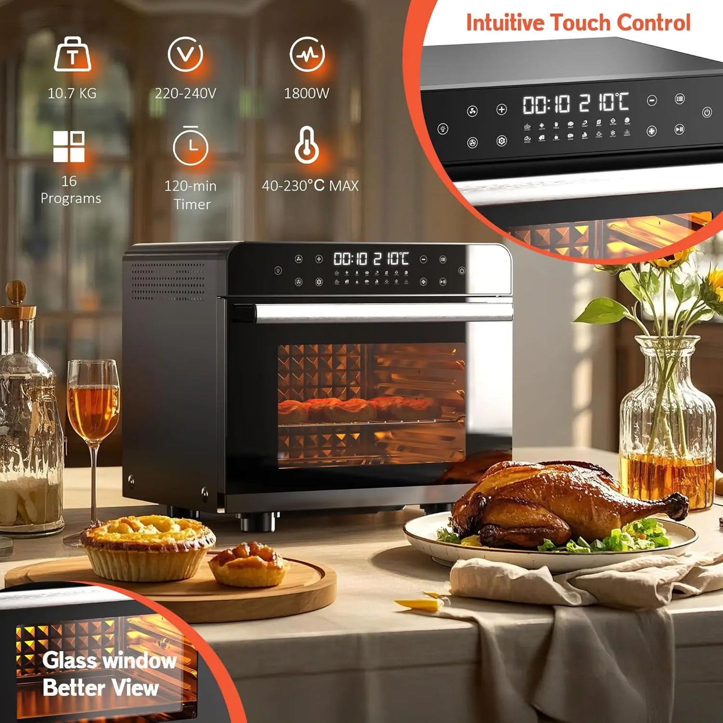 Karinear Air Fryer Oven 36L – Forno 10 in 1 in Acciaio Inox  Doppio Vetro, Accessori Inclusi, 1800W