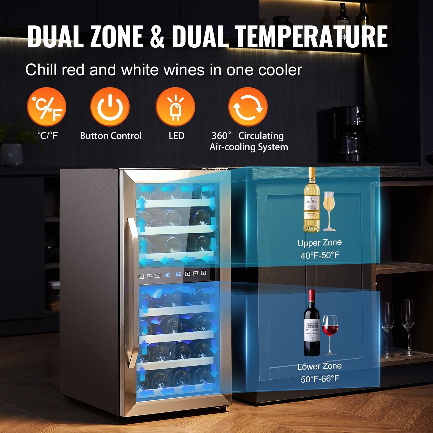Cantinetta Vino Succebuy Dual Zone – Frigorifero Freestanding a Doppia Temperatura con Raffreddamento ad Aria per Bar Domestico