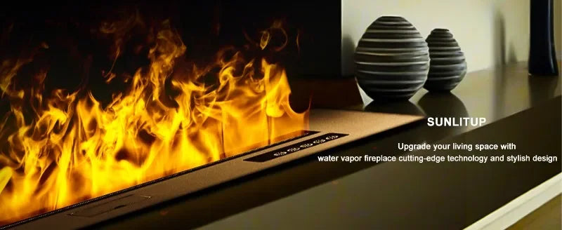 Camino Elettrico 3D a Vapore con LED Fiamma Realistica, Umidificatore, Suono Legna Scoppiettante – Design da Parete per Smart Home e TV Wall