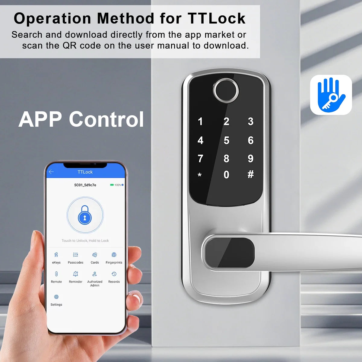 TTLOCK Titan™ – Serratura Smart WiFi con Impronta, Codice, Card, Chiave e Ricarica USB d’Emergenza
