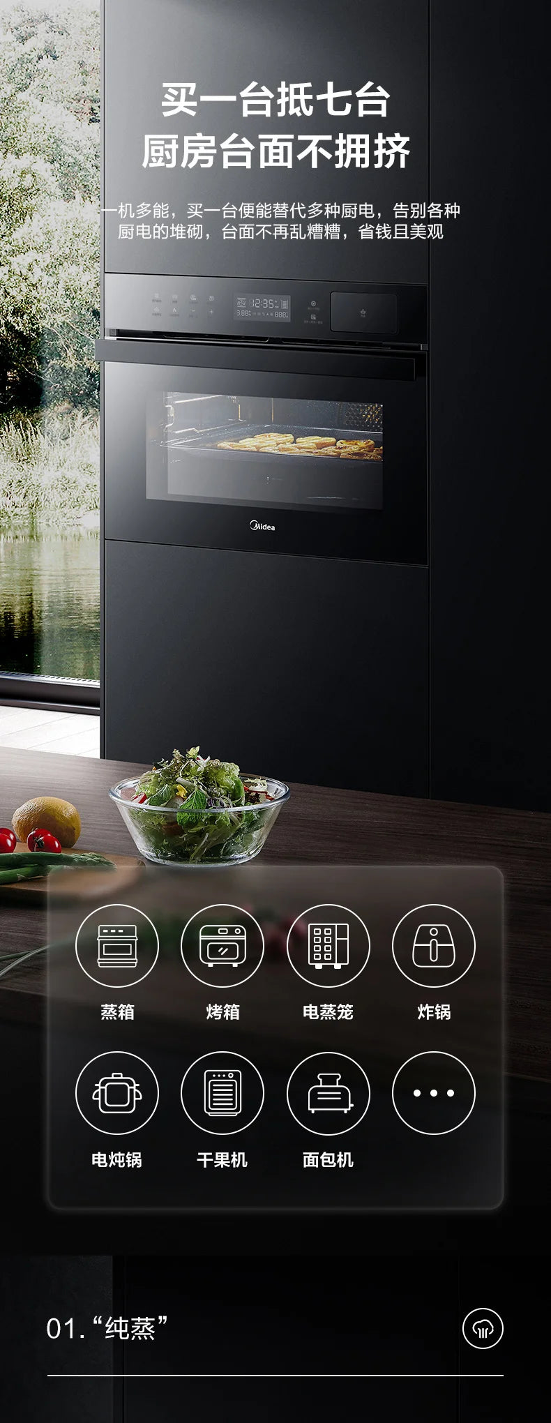 Forno da Incasso Midea Smart 2-in-1 – Vapore & Grill  55L Multifunzione con Pulizia Automatica
