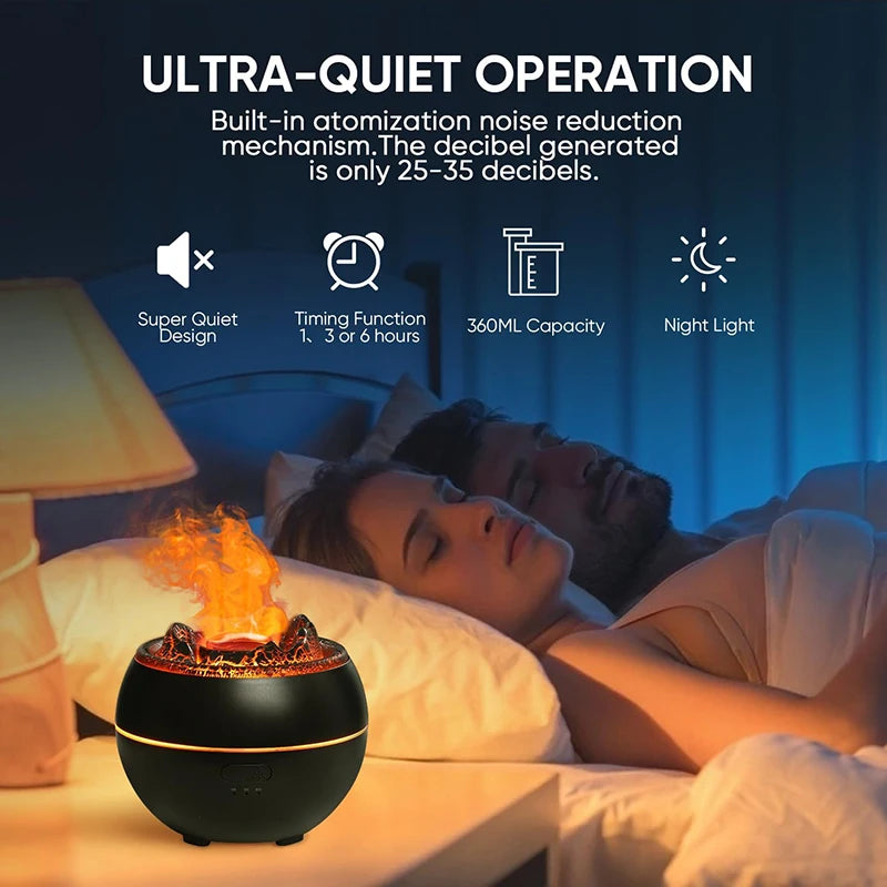 Diffusore di Aromi "Fiamma Vulcano" 360ml – Umidificatore Ultrasuoni con Effetto Fuoco per Casa e Relax