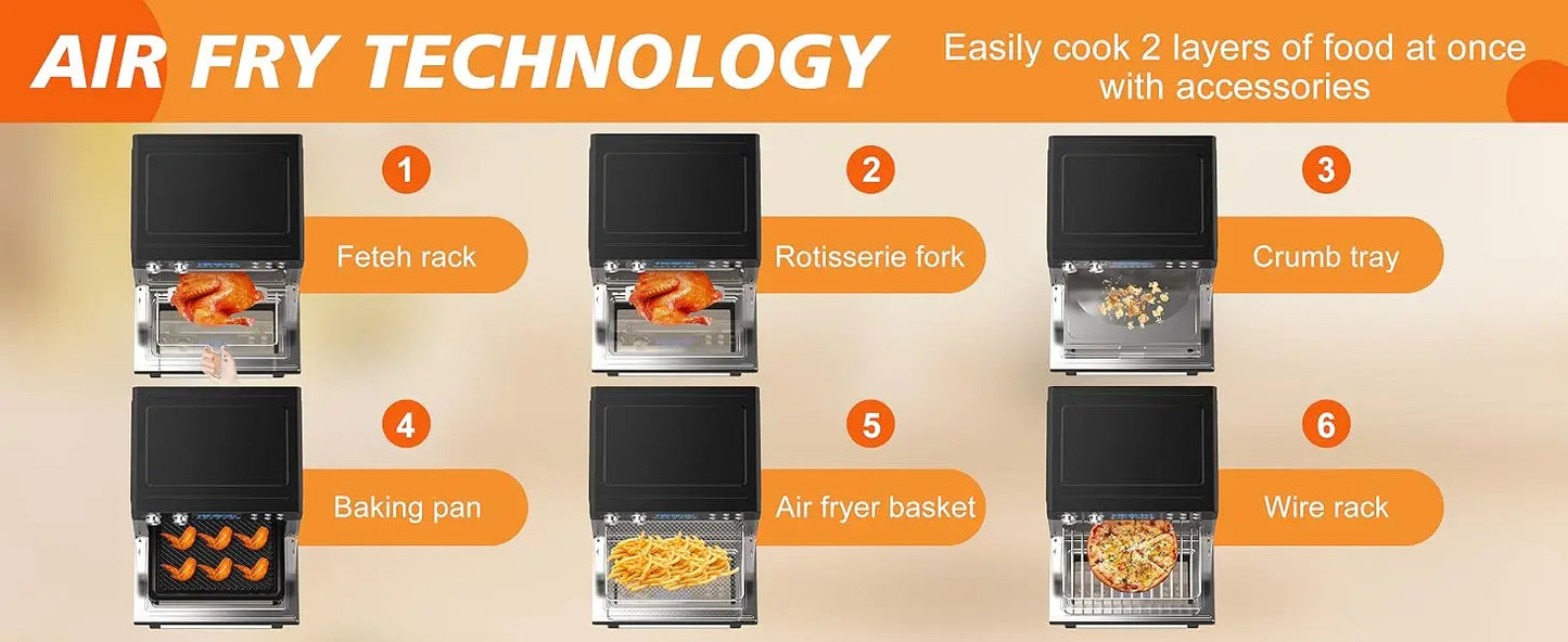 Karinear Air Fryer Oven 36L – Forno 10 in 1 in Acciaio Inox  Doppio Vetro, Accessori Inclusi, 1800W