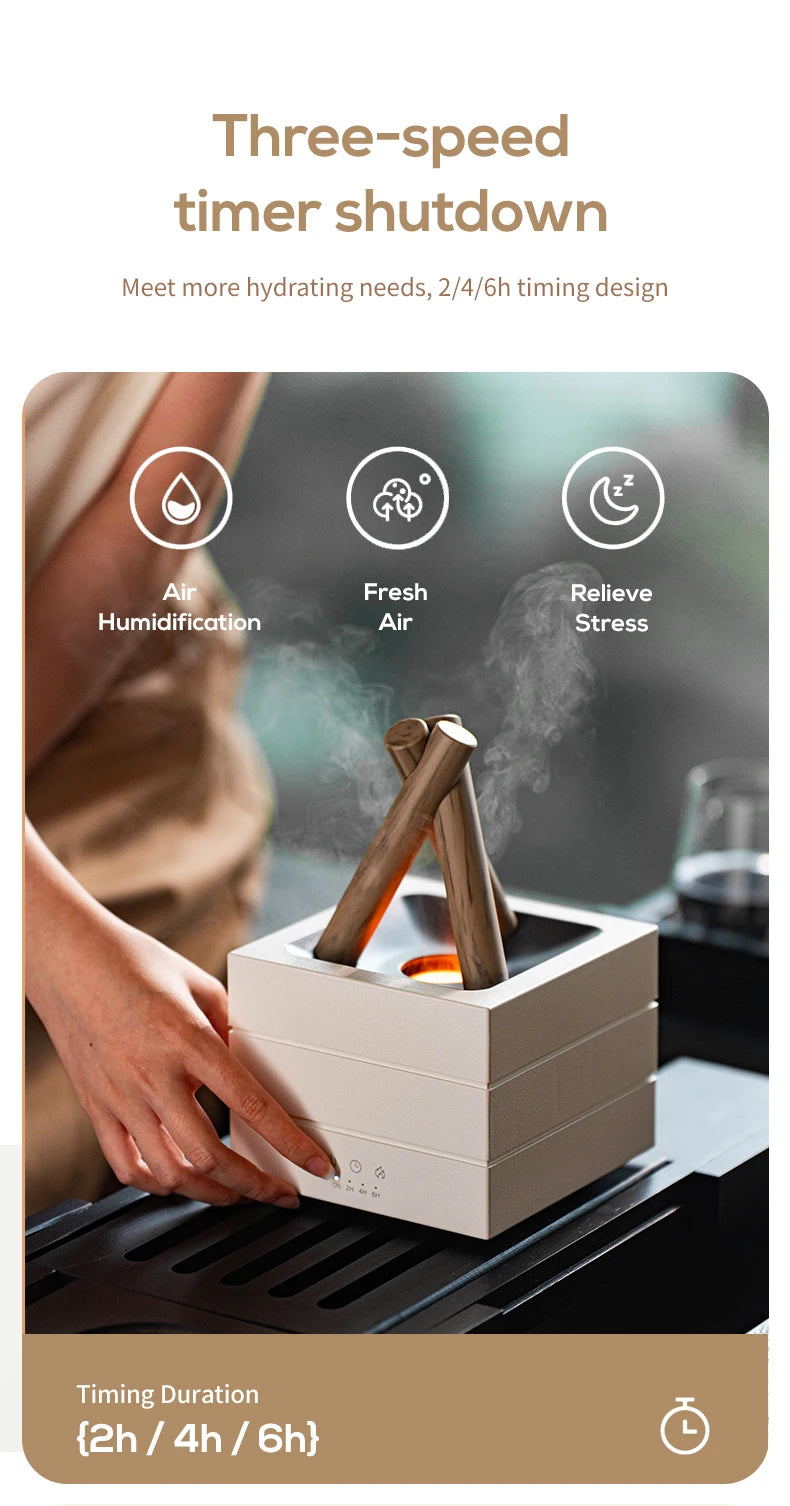 Diffusore di Aromi "Bonfire LED" – Umidificatore Ultrasuoni con Effetto Fiamma Simulata e Luce Atmosferica per Oli Essenziali
