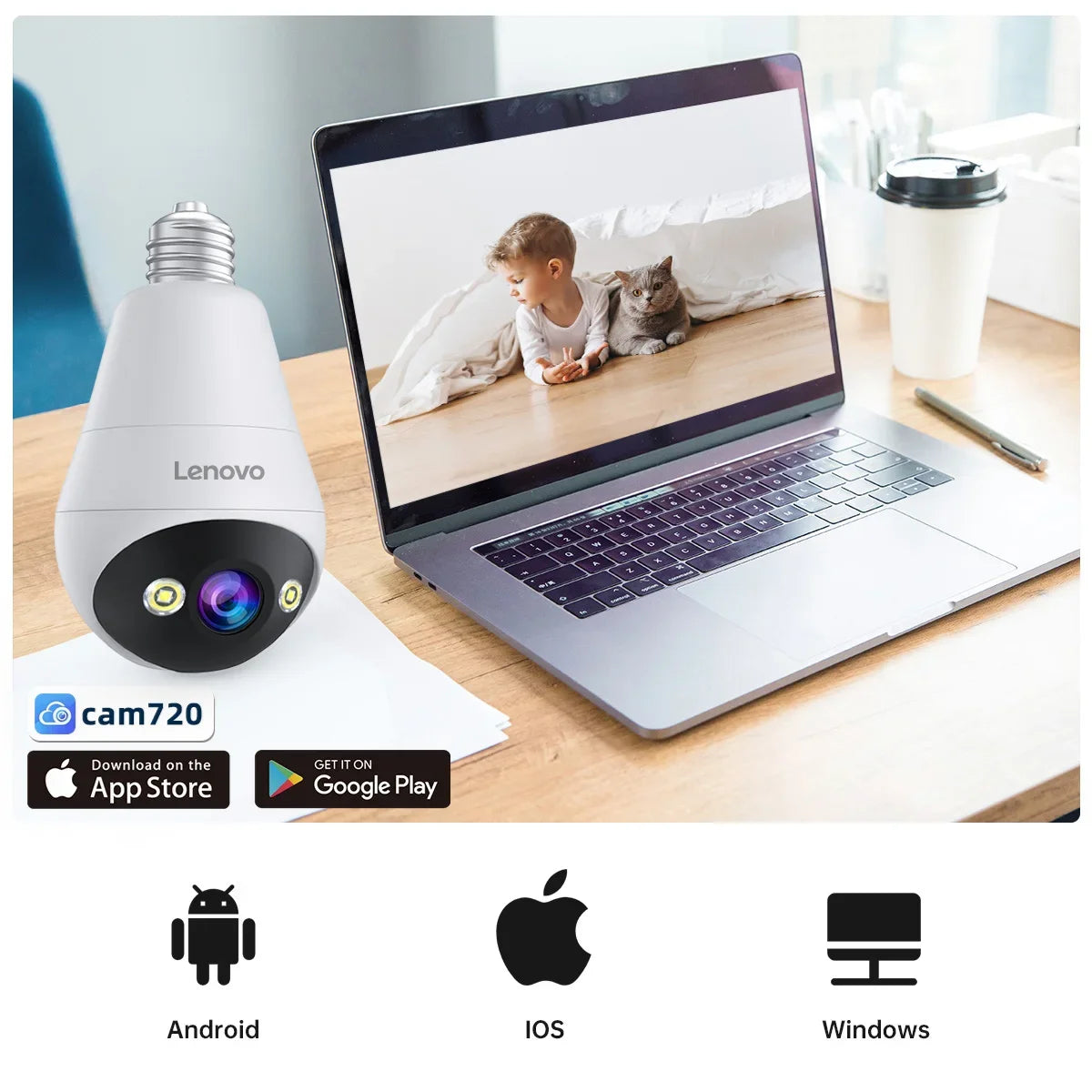 Telecamera WiFi Lenovo 3MP a Lampadina E27 – Sorveglianza Smart con Visione Notturna a Colori