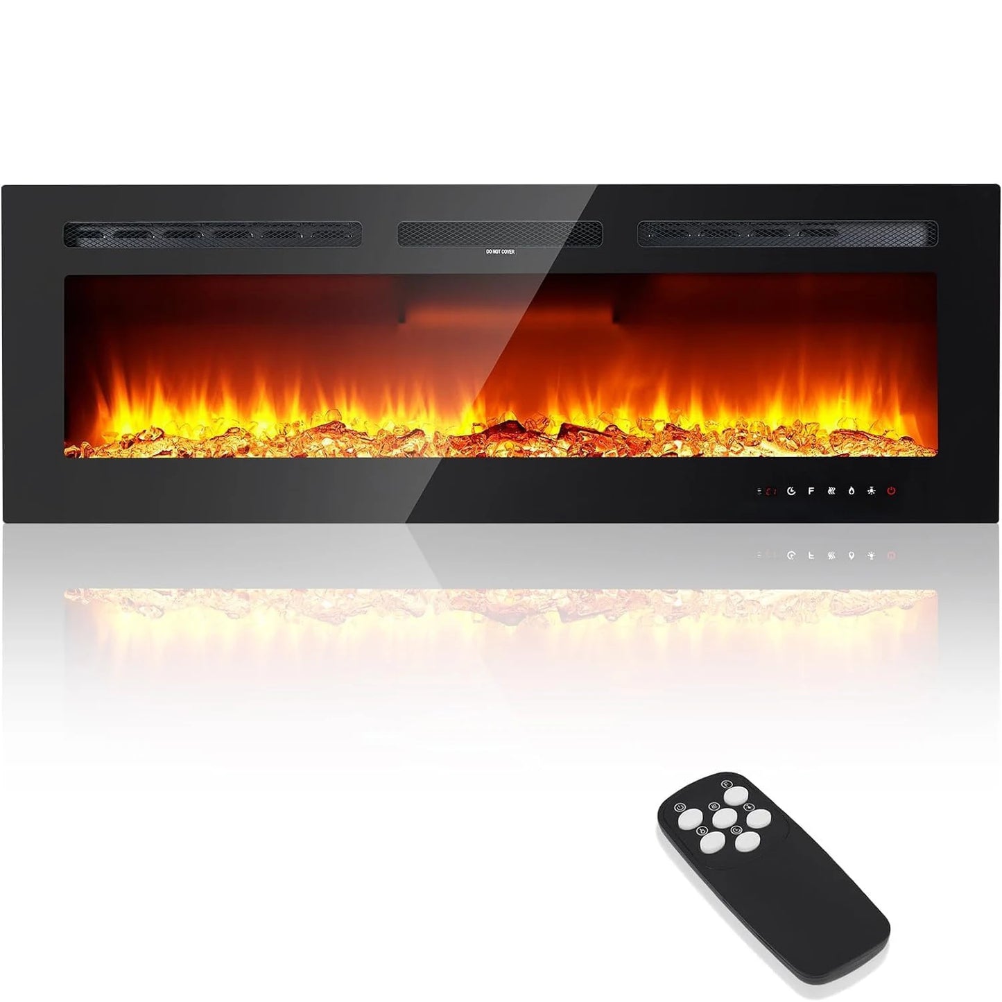 Camino Elettrico da Parete 40/50/60" – 1500W, 220V, Effetto Fiamma Realistico, 12 LED Colorati, 2 Livelli di Riscaldamento, Design Moderno 3D