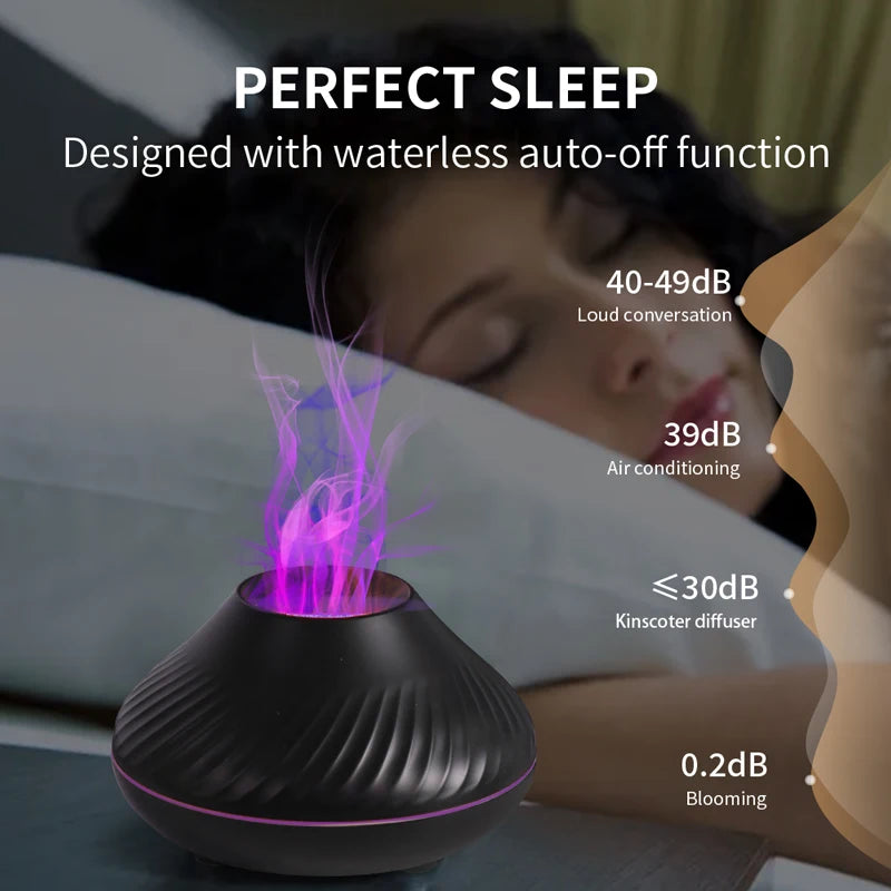 Mini Diffusore Vulcanico USB 130ml – Umidificatore Portatile con Luce Notturna Fiamma Colorata per Oli Essenziali