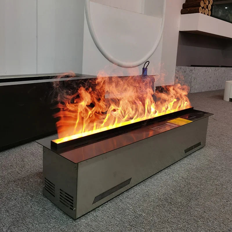 Camino Elettrico 3D a Vapore con LED Fiamma Realistica, Umidificatore, Suono Legna Scoppiettante – Design da Parete per Smart Home e TV Wall