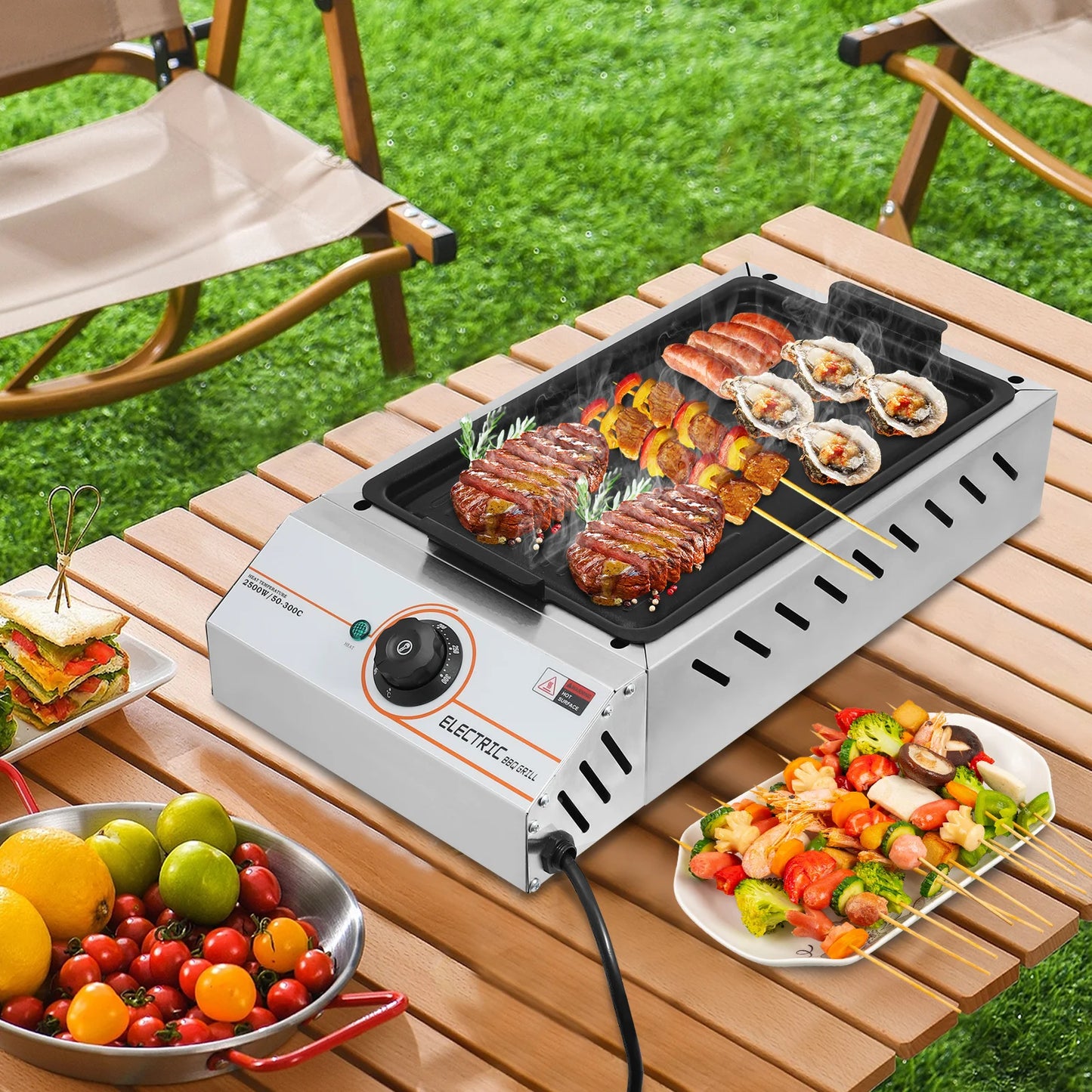Grill Elettrico 2.5KW – Piastra BBQ ad Alte Prestazioni  Antiaderente, Versatile, Ideale per Grigliate in Famiglia