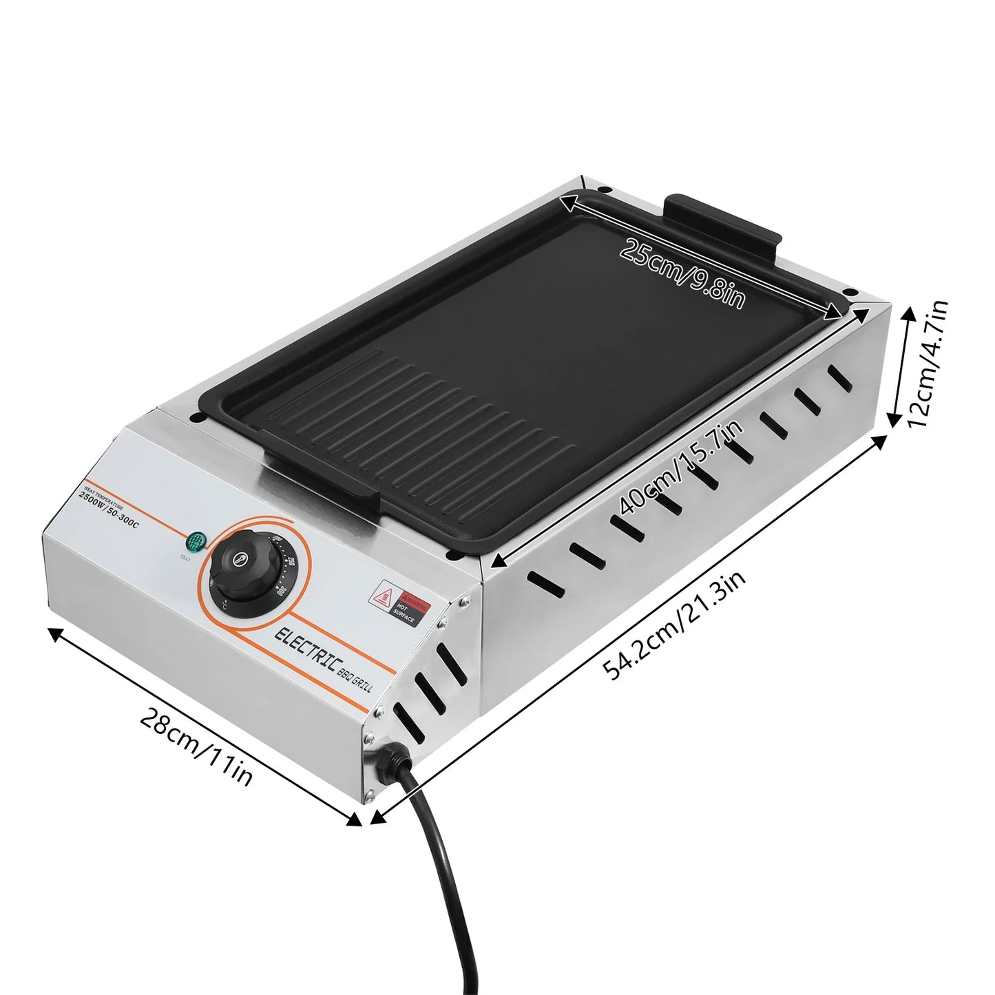 Grill Elettrico 2.5KW – Piastra BBQ ad Alte Prestazioni  Antiaderente, Versatile, Ideale per Grigliate in Famiglia
