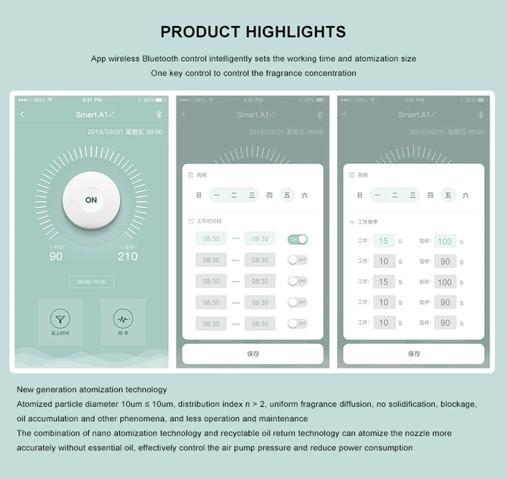 Umidificatore Aromaterapia Smart con Luce Ambientale - Controllo App, Timer Intelligente