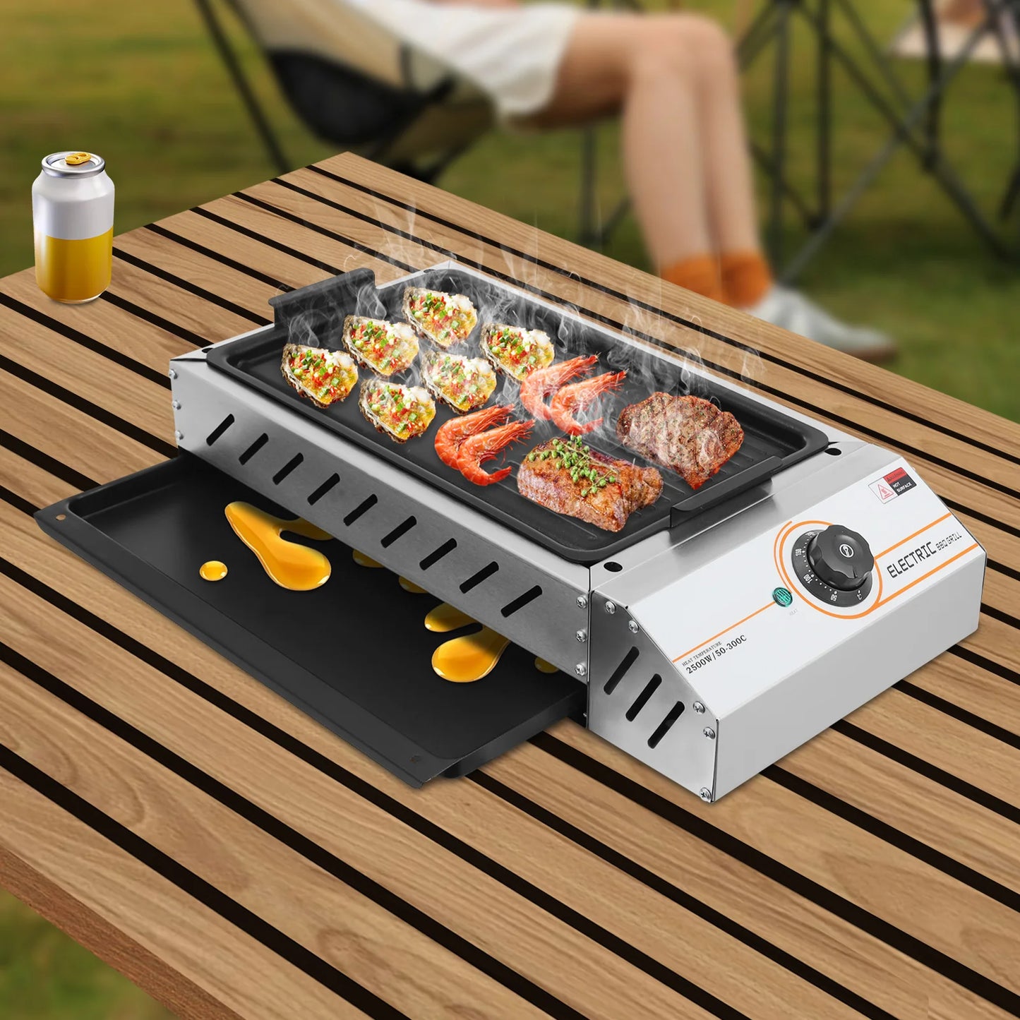 Grill Elettrico 2.5KW – Piastra BBQ ad Alte Prestazioni  Antiaderente, Versatile, Ideale per Grigliate in Famiglia