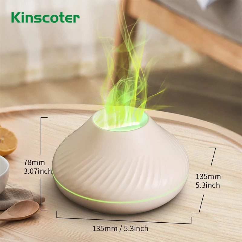 Mini Diffusore Vulcanico USB 130ml – Umidificatore Portatile con Luce Notturna Fiamma Colorata per Oli Essenziali