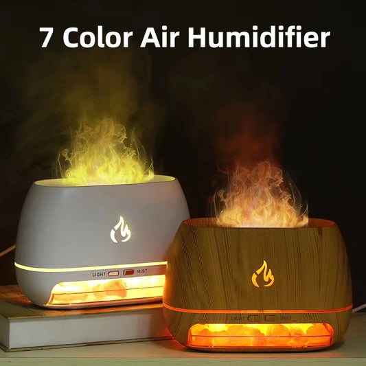 Diffusore di Aromi "Cristallo Himalayano" – Umidificatore con Pietra di Sale, Fiamma 3D e Luce Notturna Colorata