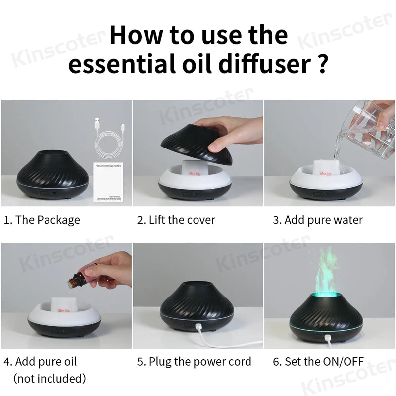 Mini Diffusore Vulcanico USB 130ml – Umidificatore Portatile con Luce Notturna Fiamma Colorata per Oli Essenziali