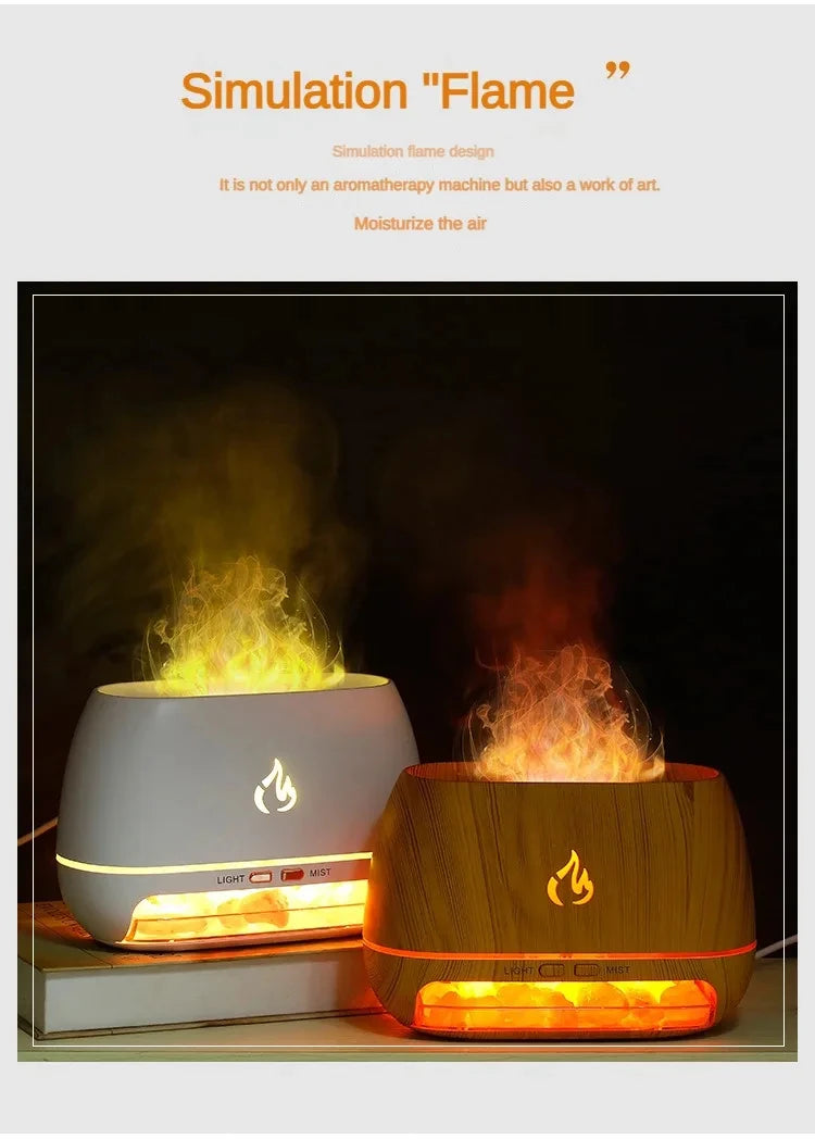 Diffusore di Aromi "Cristallo Himalayano" – Umidificatore con Pietra di Sale, Fiamma 3D e Luce Notturna Colorata