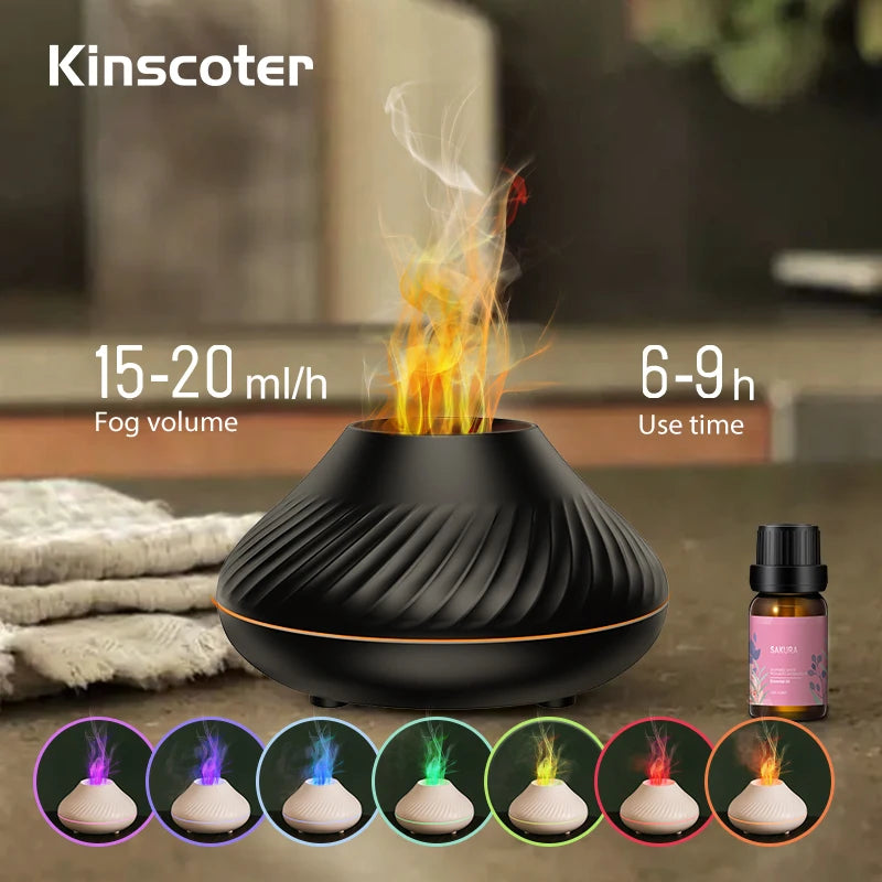 Mini Diffusore Vulcanico USB 130ml – Umidificatore Portatile con Luce Notturna Fiamma Colorata per Oli Essenziali