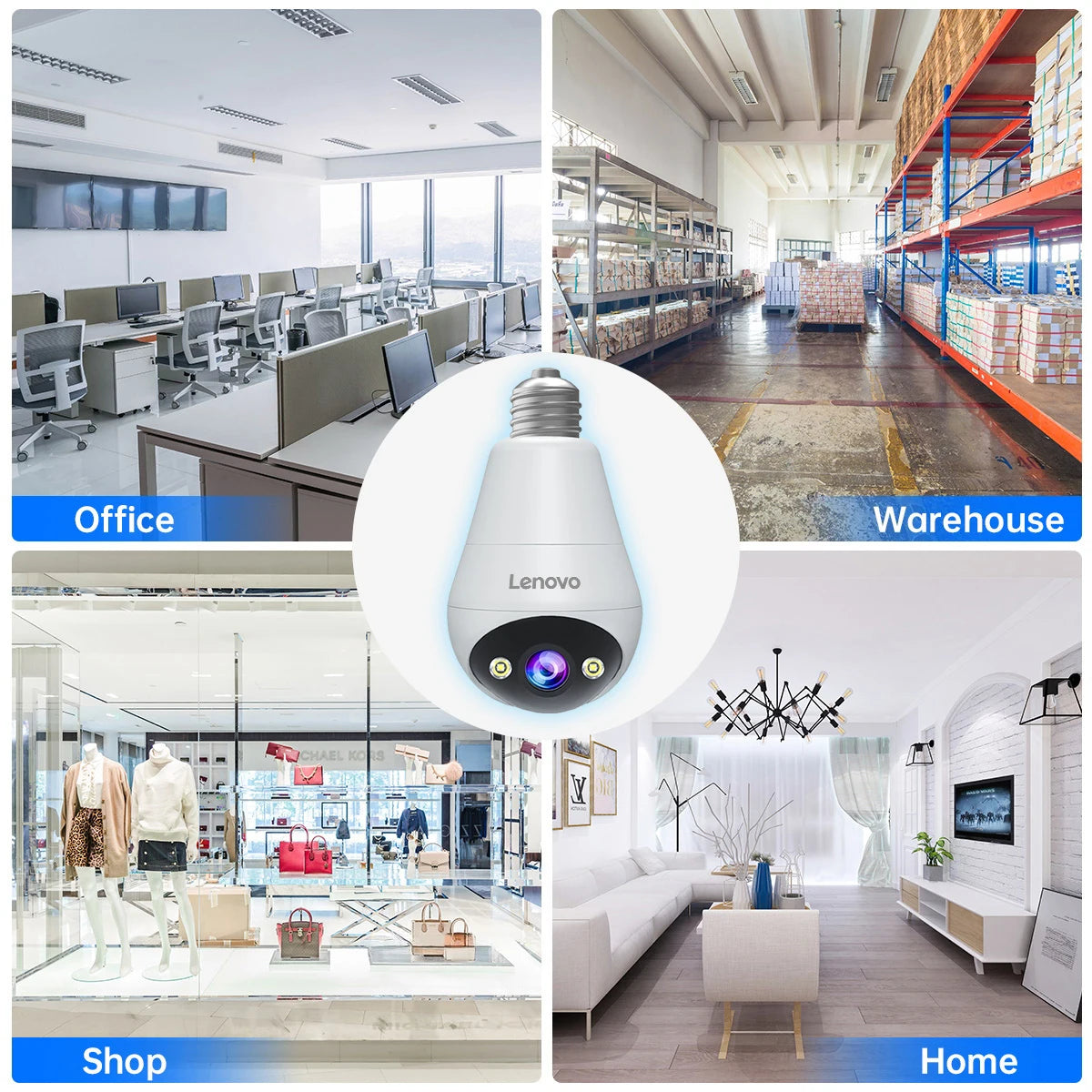 Telecamera WiFi Lenovo 3MP a Lampadina E27 – Sorveglianza Smart con Visione Notturna a Colori