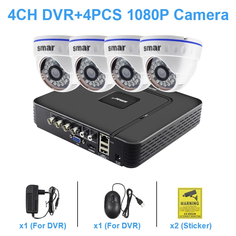 Sistema di Videosorveglianza 1080P 4 Canali - DVR H.264 CCTV con Telecamere di Sicurezza per Interni