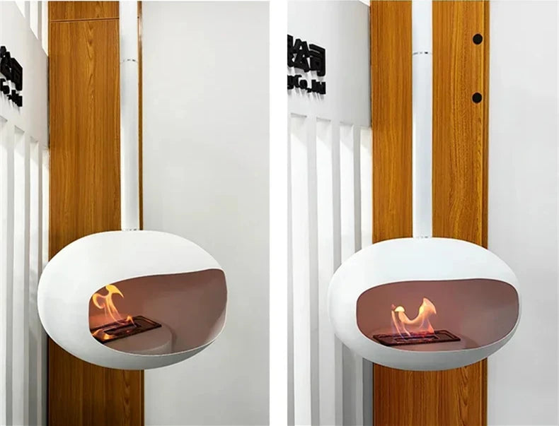 Camino Sospeso a Bioetanolo – Fiamma Reale, Design da Soffitto, Riscaldamento Decorativo Indoor, Senza Fumo né Canne Fumarie