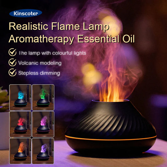 Mini Diffusore Vulcanico USB 130ml – Umidificatore Portatile con Luce Notturna Fiamma Colorata per Oli Essenziali