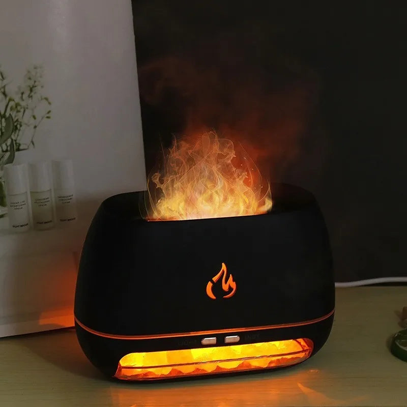 Diffusore di Aromi "Cristallo Himalayano" – Umidificatore con Pietra di Sale, Fiamma 3D e Luce Notturna Colorata