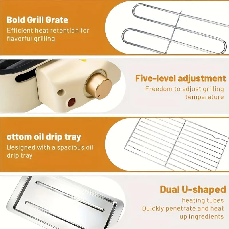 Grill Elettrico Portatile 1500W – Piastra Antiaderente Rimovibile  Acciaio Inox 304, US Plug, Ideale per Barbecue Indoor