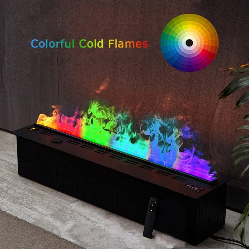 Camino Elettrico 3D a Vapore con LED Fiamma Realistica, Umidificatore, Suono Legna Scoppiettante – Design da Parete per Smart Home e TV Wall