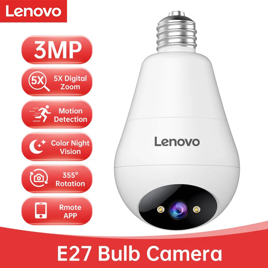 Telecamera WiFi Lenovo 3MP a Lampadina E27 – Sorveglianza Smart con Visione Notturna a Colori