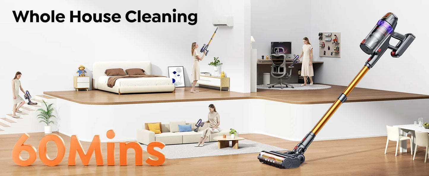 BUTURE VC90 PowerClean™ – Aspirapolvere Smart Senza Fili 600W con Batteria Rimovibile e Spazzola Antiacaro