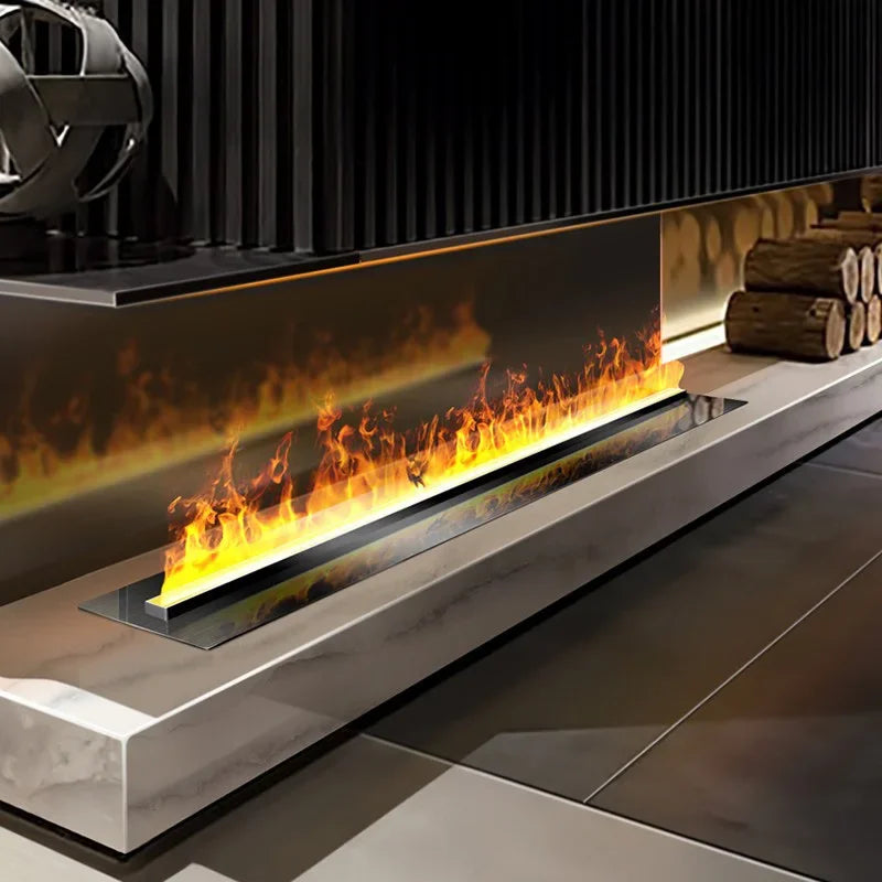 Camino Elettrico 3D a Vapore con LED Fiamma Realistica, Umidificatore, Suono Legna Scoppiettante – Design da Parete per Smart Home e TV Wall