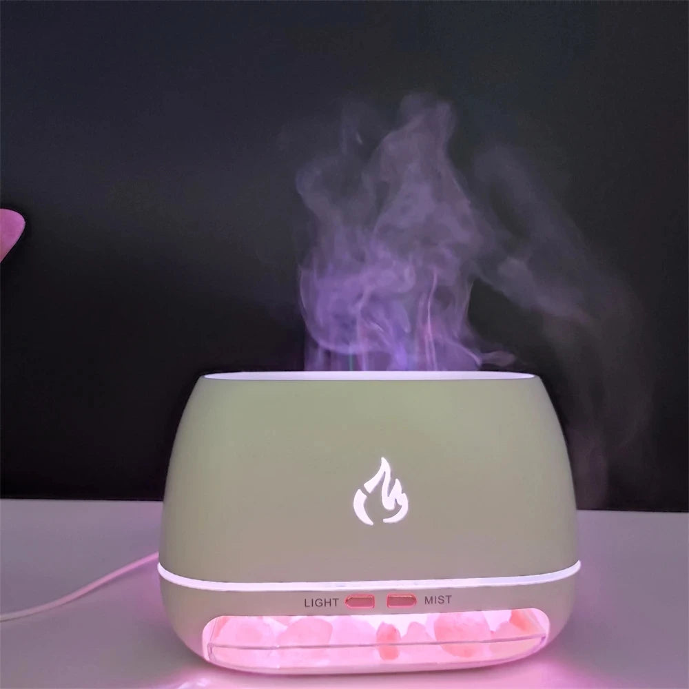 Diffusore di Aromi "Cristallo Himalayano" – Umidificatore con Pietra di Sale, Fiamma 3D e Luce Notturna Colorata