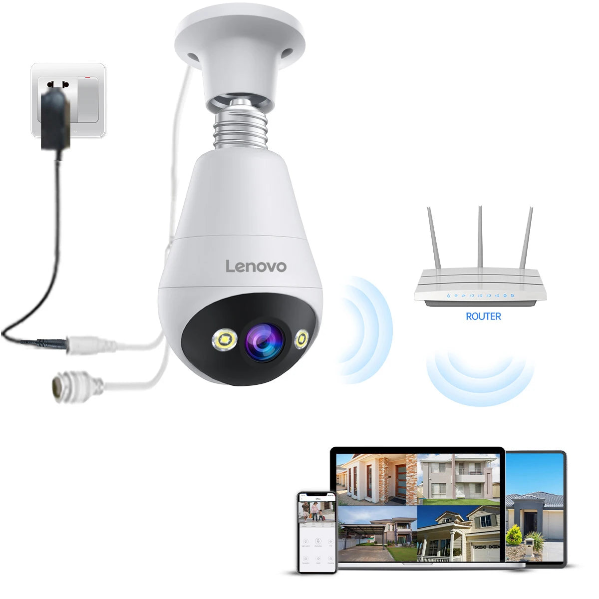 Telecamera WiFi Lenovo 3MP a Lampadina E27 – Sorveglianza Smart con Visione Notturna a Colori