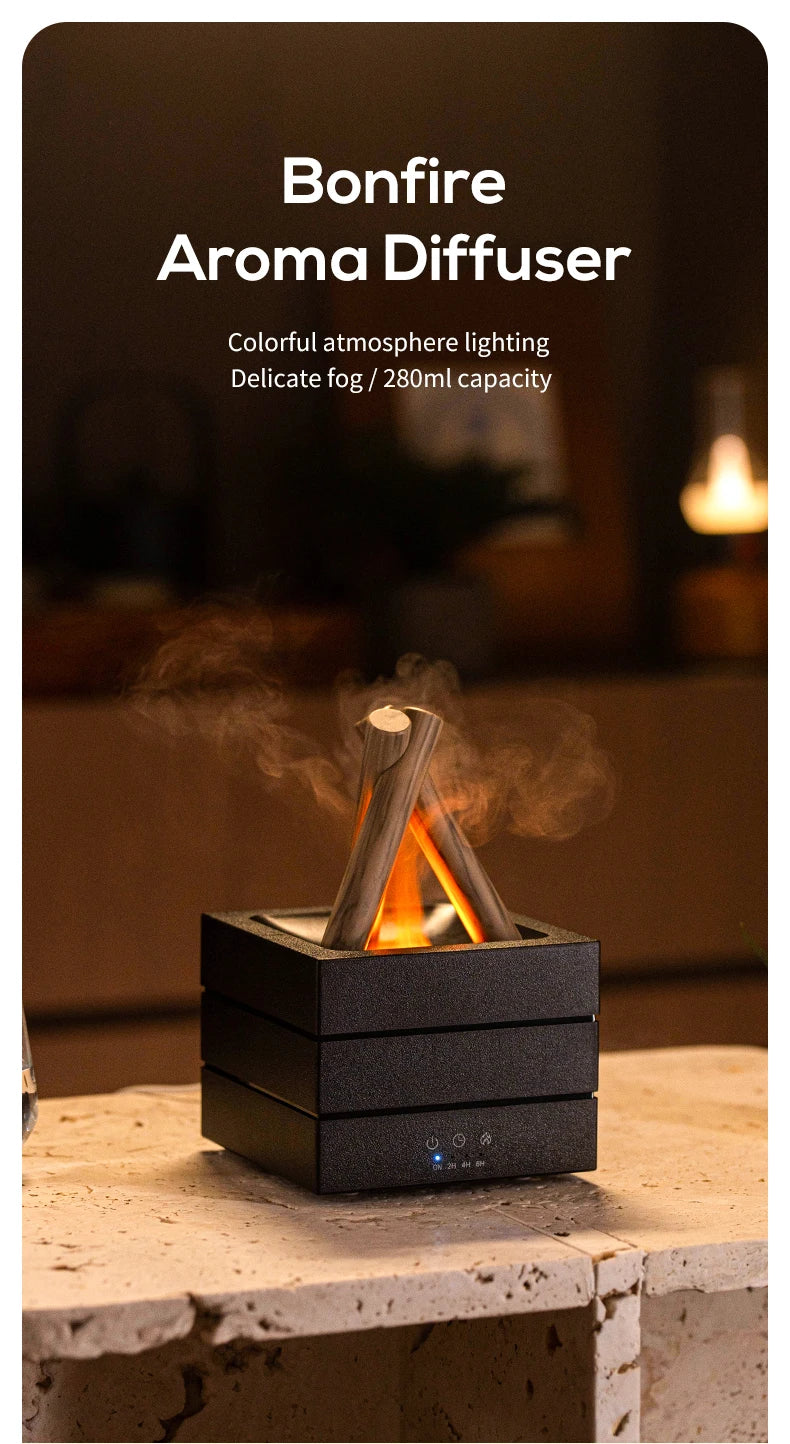 Diffusore di Aromi "Bonfire LED" – Umidificatore Ultrasuoni con Effetto Fiamma Simulata e Luce Atmosferica per Oli Essenziali