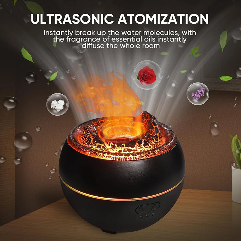 Diffusore di Aromi "Fiamma Vulcano" 360ml – Umidificatore Ultrasuoni con Effetto Fuoco per Casa e Relax