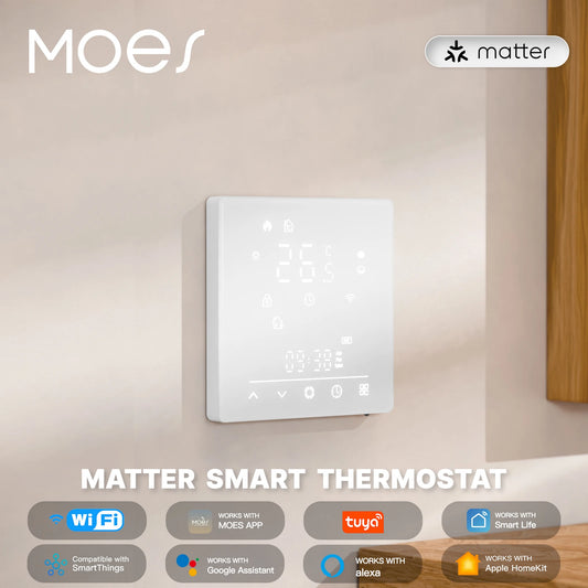MOES Termostato Smart Wi-Fi Matter – Compatibile Alexa, Google, Apple  Controllo Temperatura per Caldaia Acqua e Riscaldamento Elettrico