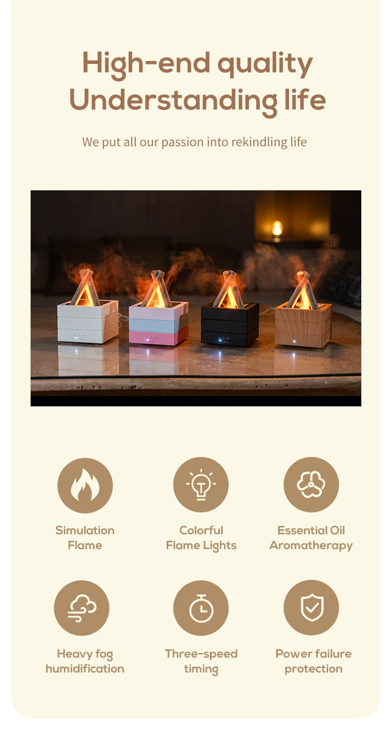 Diffusore di Aromi "Bonfire LED" – Umidificatore Ultrasuoni con Effetto Fiamma Simulata e Luce Atmosferica per Oli Essenziali